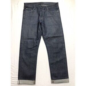 UNIQLO Selvedge Jeans Men 33x27 (33/34 tag) Crop Fray Dark Kaihara Raw Wash Slim